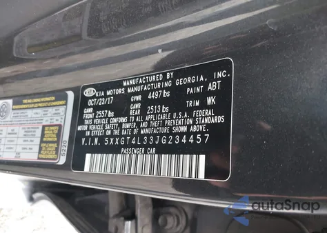 2018 Kia Optima S из США, поврежденный, VIN 5XXGT4L33JG234457